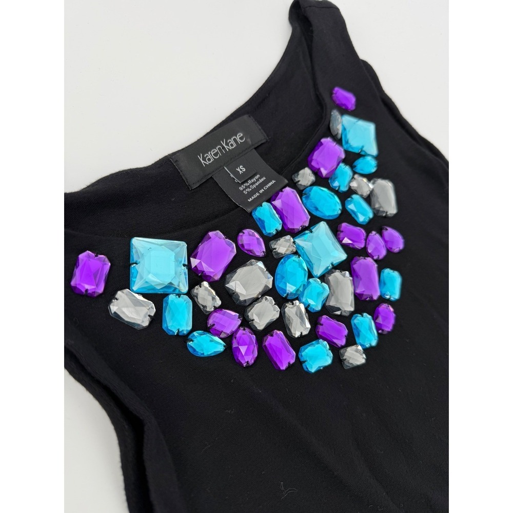 Karen Kane Black Jewel Neck Sleeveless Shift Dress XS 4L21095 Turquoise Purple